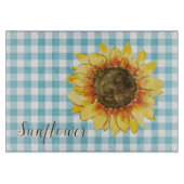 青いギンガムのひまわり カッティングボード (正面)