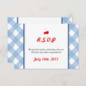 青いギンガムのカントリー・ルスティックな結婚式の返信 招待状 (正面/裏面)