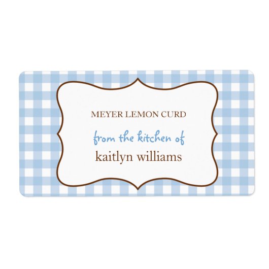 青いギンガムのラベルのキッカスタムチンから ラベル (正面)