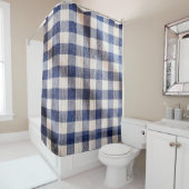 青いギンガムの布は閉じ、シャツの布地のテクスチャ  シャワーカーテン (インサイチュ)
