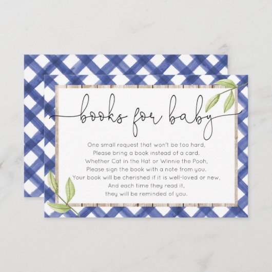 青いギンガムの木製のピクニック夏の本の要求 エンクロージャーカード (正面/裏面)