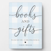 青いギンガムの本とギフト フォトプラーク (正面)