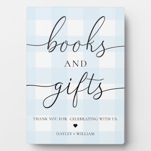 青いギンガムの本とギフト フォトプラーク