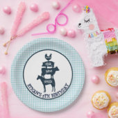 青いギンガムの農場のテーマの動物の女の子の誕生日 ペーパープレート (パーティー)