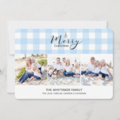 青いギンガムの3写真のクリスマスカード シーズンカード (正面)