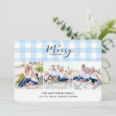 青いギンガムの3写真のクリスマスカード シーズンカード (スタンド正面)