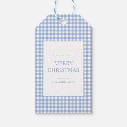 青いギンガムクリスマス ギフトタグ (正面)