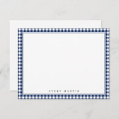 青いギンガムチェックのオリジナル便箋 ノートカード (正面/裏面)