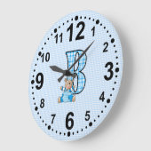 青いギンガムテディベア文字B ラージ壁時計 (傾斜)