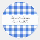 青いギンガムパターンの結婚式の引き出物 ラウンドシール (正面)