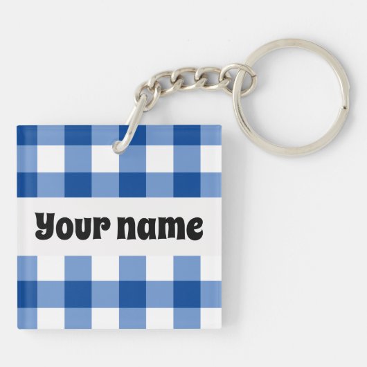 青いギンガムパターン キーホルダー (裏面)