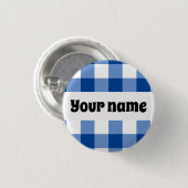 青いギンガムパターン 缶バッジ (正面&裏面)