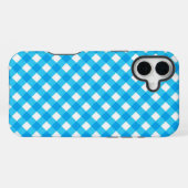 青いギンガムパターン iPhoneケース (裏面横)