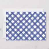 青いギンガムピクニックベビーシャワーパークでのピクニック 招待状 (裏面)