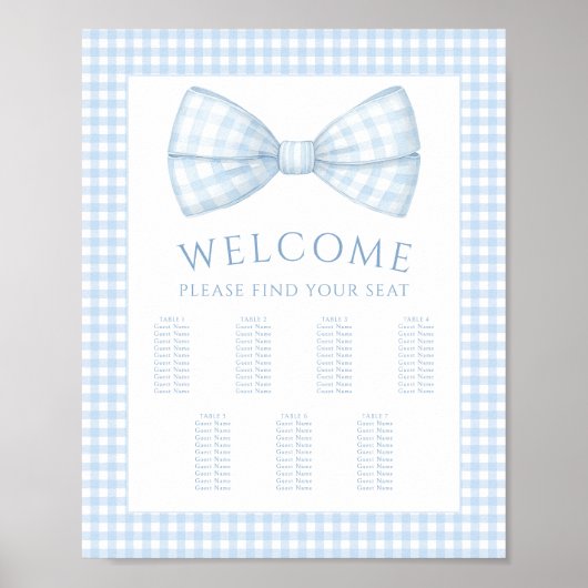 青いギンガムボウタイ男の赤ちゃんシャワーシーティングチャート ポスター (正面)