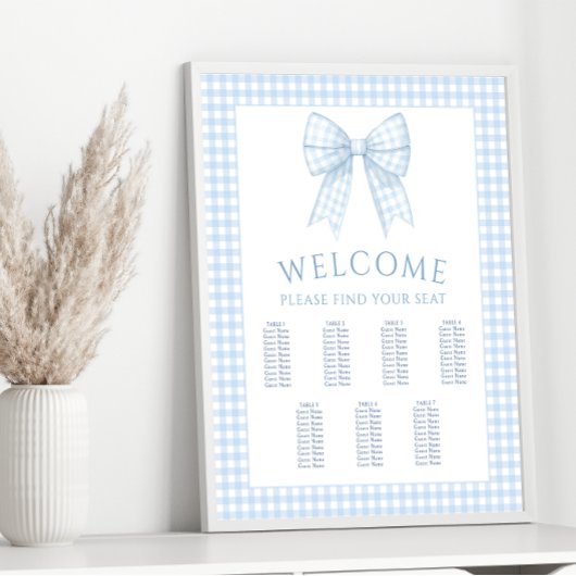 青いギンガムボウ男の赤ちゃんシャワーシーティングチャート ポスター
