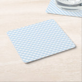 青いギンガムボーイベビーパーティーシャワーデコールパーティー スクエアペーパーコースター (アングル)