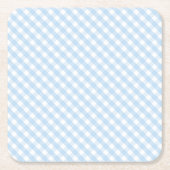 青いギンガムボーイベビーパーティーシャワーデコールパーティー スクエアペーパーコースター (正面)