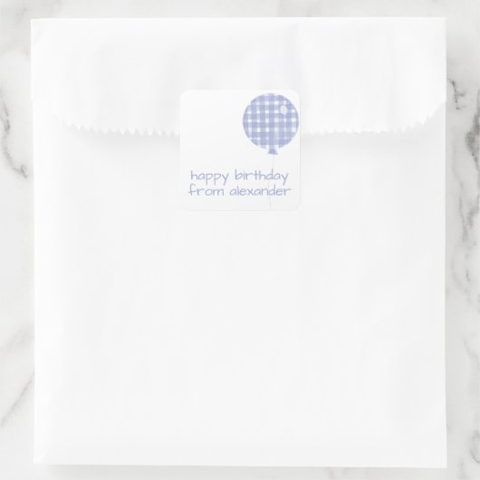 青いギンガム水色バルーンギフトシール スクエアシール (バッグ)