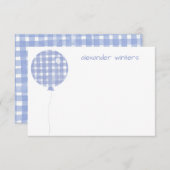 青いギンガム水色バルーンノートカード サンキューカード (正面/裏面)