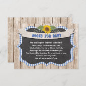 青いギンガム黄色のひまわりの花の本ベビー エンクロージャーカード (正面/裏面)