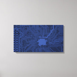 青いギークマザーボードパターン キャンバスプリント