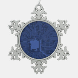 青いギークマザーボードパターン スノーフレークピューターオーナメント