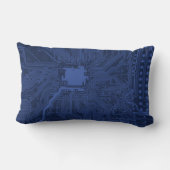 青いギークマザーボードパターン ランバークッション (裏面)