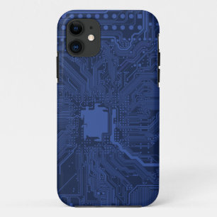 青いギークマザーボードパターン iPhone 11 ケース