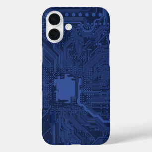 青いギークマザーボードパターン iPhone 16 PLUSケース