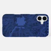 青いギークマザーボードパターン iPhoneケース (裏面横)