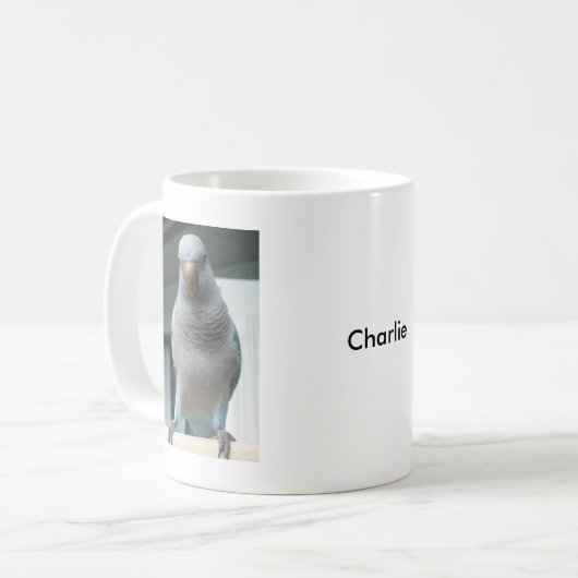 青いクエーカー教徒のオウム コーヒーマグカップ (正面左)