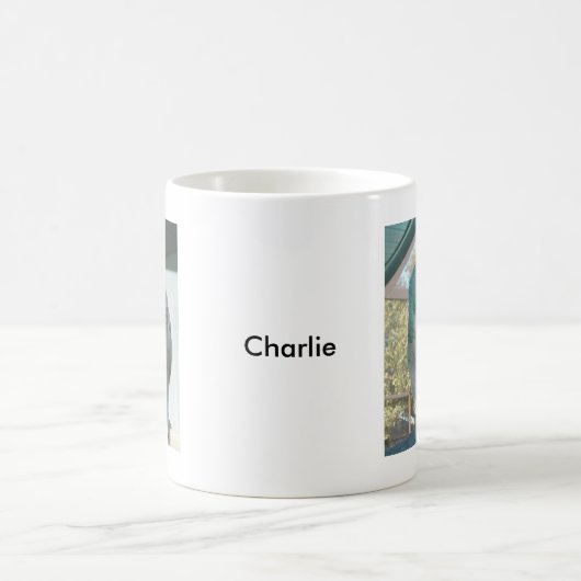 青いクエーカー教徒のオウム コーヒーマグカップ (中央)