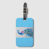 青いクジャクの水彩画 ラゲッジタグ (正面縦)