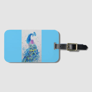 青いクジャクの水彩画 ラゲッジタグ