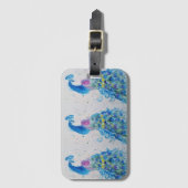青いクジャクの水彩画 ラゲッジタグ (正面縦)