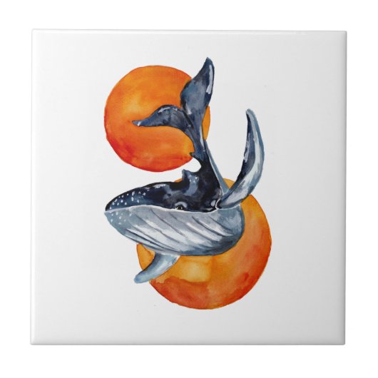 青いクジラと金色のボール タイル (正面)