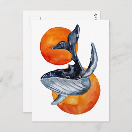 青いクジラと金色のボール ポストカード (正面/裏面)