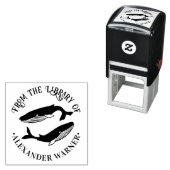 青いクジラのビーチをテーマにした丸い図書館の本 セルフインキングスタンプ (インサイチュ)