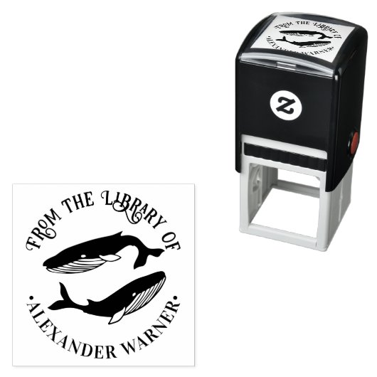 青いクジラのビーチをテーマにした丸い図書館の本 セルフインキングスタンプ (インサイチュ)