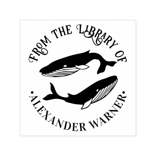 青いクジラのビーチをテーマにした丸い図書館の本 セルフインキングスタンプ (デザイン)