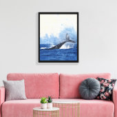 青いクジラの尾が海で跳ねるアート キャンバスプリント (インサイチュ (リビング))