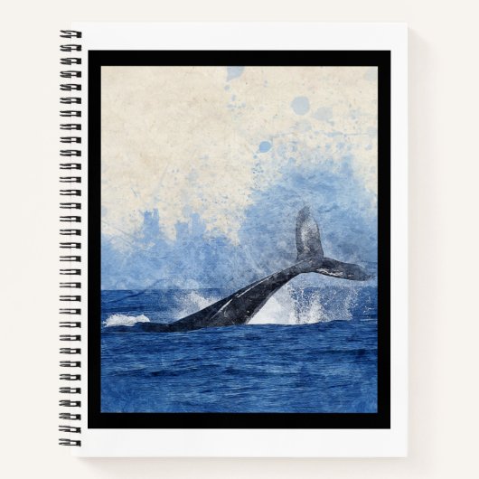 青いクジラの海への飛沫 アート ノートブック (正面)