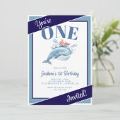 青いクジラの1歳の誕生日パーティー 招待状 (スタンド正面)