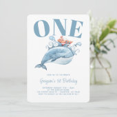 青いクジラの1歳誕生日パーティー招待状 招待状 (スタンド正面)