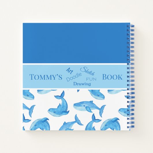 青いクジラ あなたの名前 海 海の生活 子供スケッチ ノートブック (裏面)