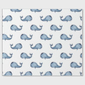 青いクジラ。ネイビ航海のーパターン。海獣 ラッピングペーパー (フラット)