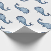 青いクジラ。ネイビ航海のーパターン。海獣 ラッピングペーパー (角)