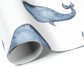 青いクジラ。ネイビ航海のーパターン。海獣 ラッピングペーパー (ロールコーナー)