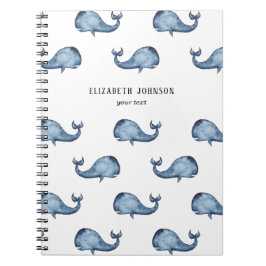 青いクジラ。海の動物。ネイビー航海のパターン ノートブック